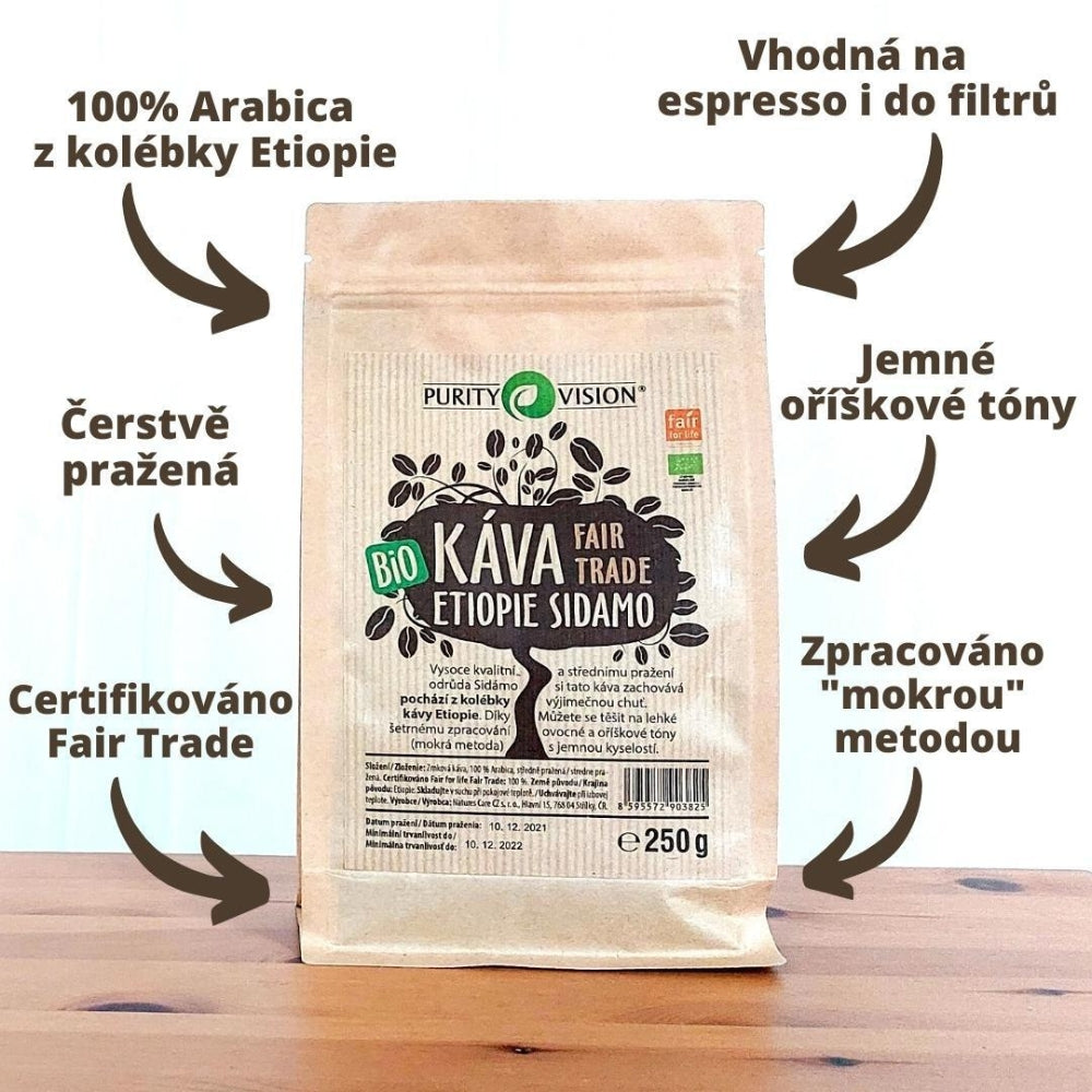 Granos de café ecológico de comercio justo Etiopía Sidamo 1 kg